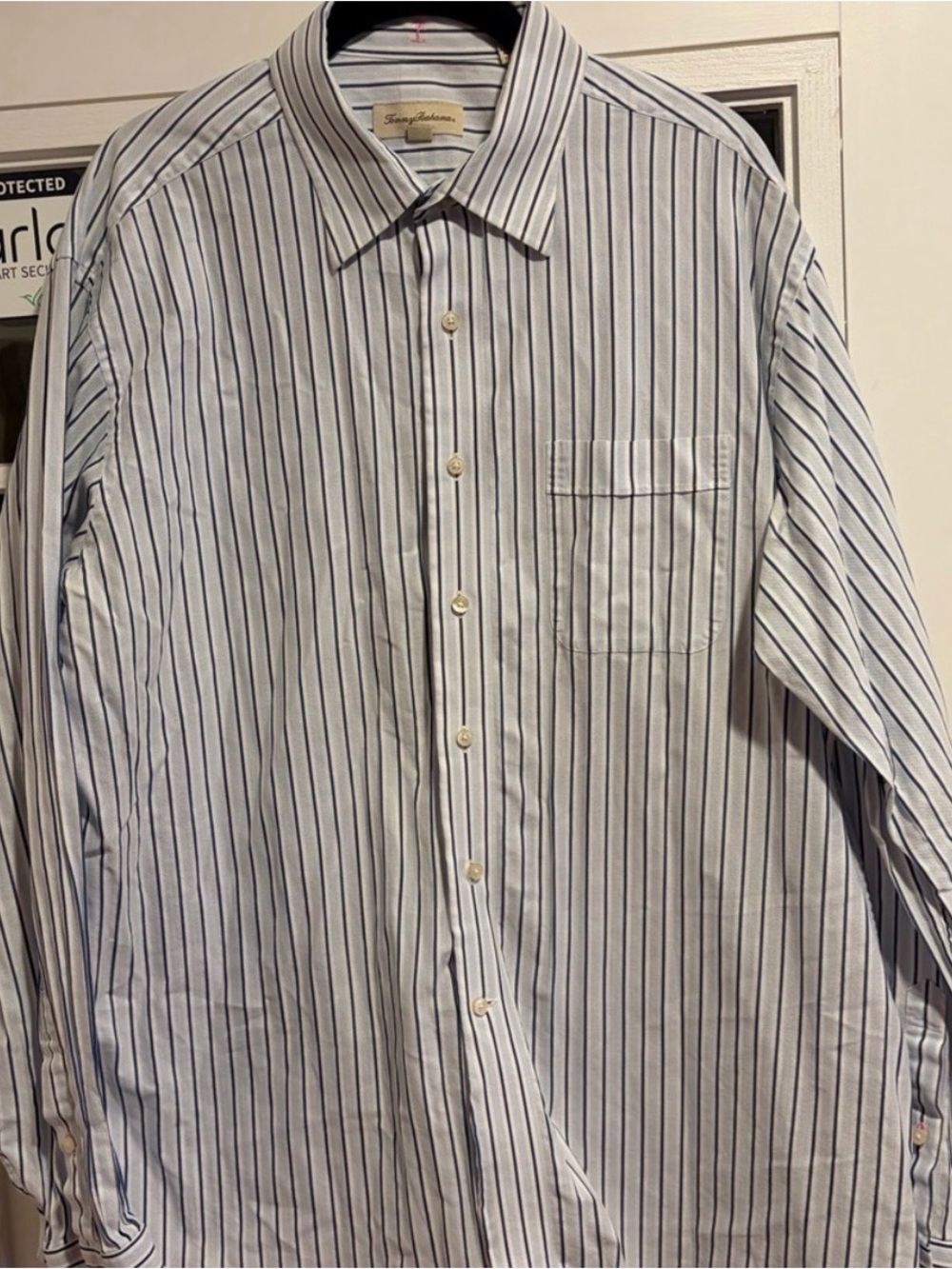 Tommy Bahama Blue and White Vertical Stripe Dress Shirt